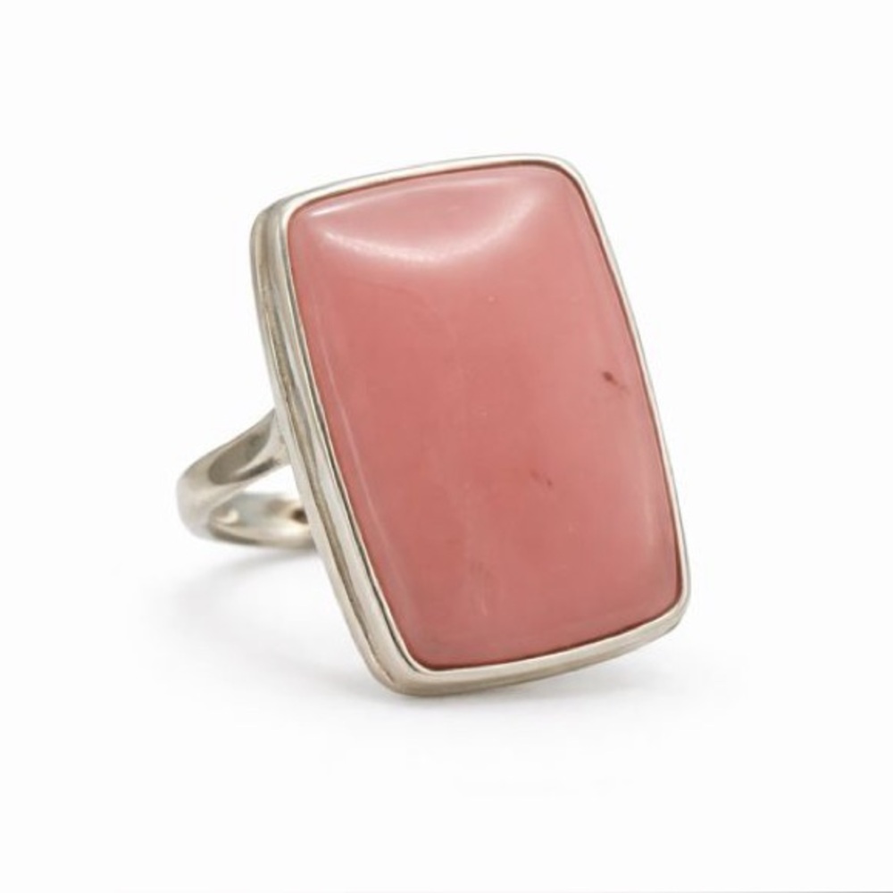 S925 Peruvian Pink Opal Rectangle Ring - image 1